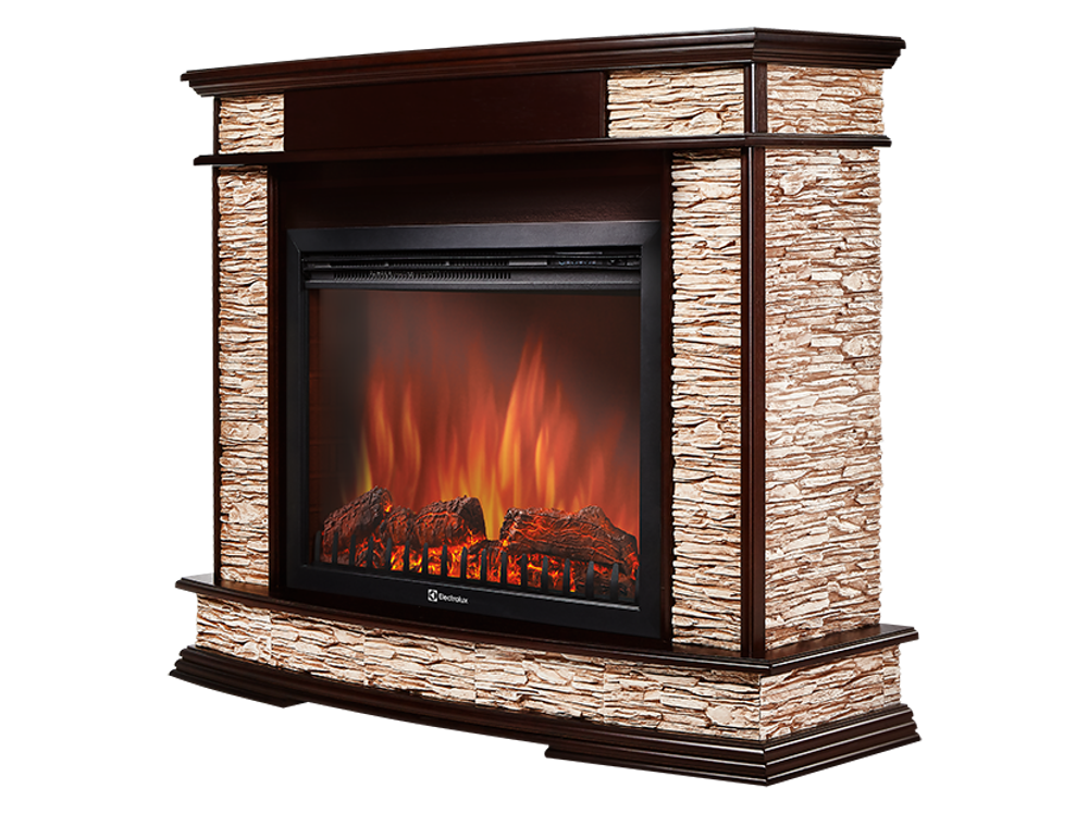 Портал Firelight Scala 30 камень сланец скалистый бурый, шпон тёмный дуб