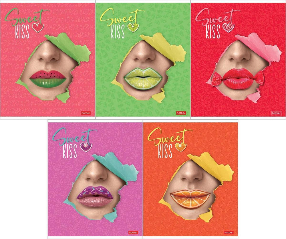 Тетрадь А5ф 48л клетка на скобе, ассорти "Sweet kiss" (Хатбер)