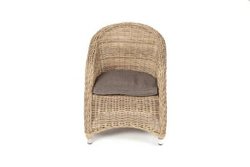 "Равенна" плетеное кресло из искусственного ротанга, цвет соломенный с серой подушкой
