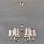 Подвесной светильник 6x40Вт E14, металл/ткань, никель/серый плафон