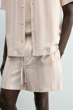 ZARA ШОРТЫ RELAXED FIT В ПОЛОСКУ, СВЕТЛО-БЕЖЕВЫЙ
