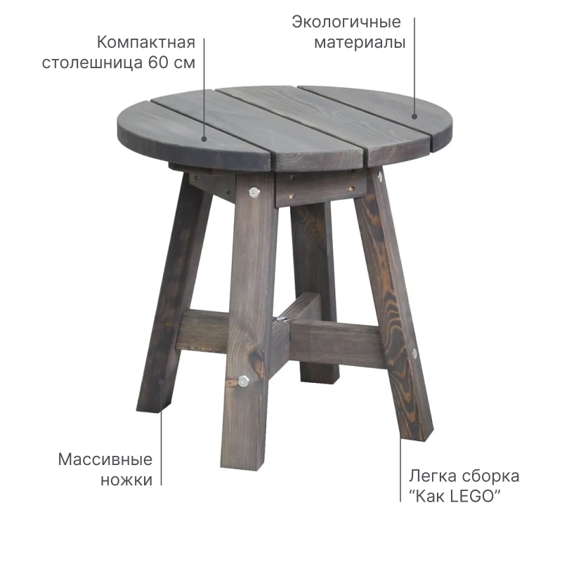 Журнальный столик, 60х60х56, Осло, деревянный, прикроватный, для дома и сада, графит, Dipriz