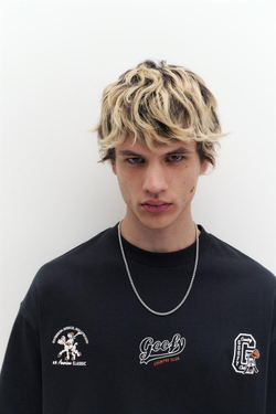 PULL&BEAR Футболка с принтом «Goofy», темно-синий