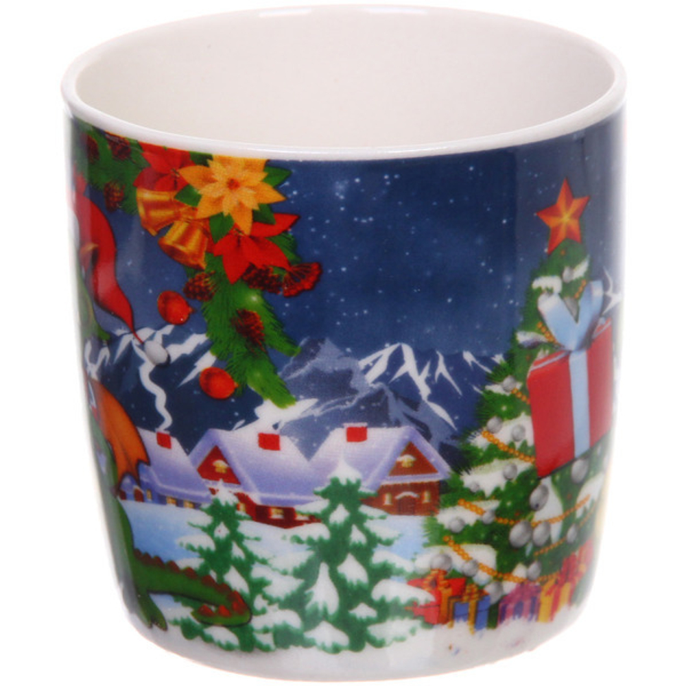 Кружка керамическая 200мл «Дракончик с подарком» с ложкой в подарочной коробке