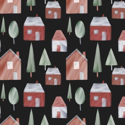 Скандинавские домики на черном фоне