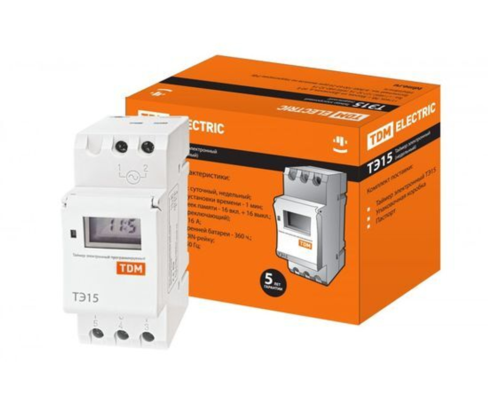 Электронный таймер TDM на DIN-рейку ТЭ15-1мин/7дн-16on/off-16А-DIN SQ1503-0005