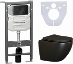 Унитаз подвесной Ceramica Nova Metropol CN4002MB_1001B_1000 черный матовый, безободковый, с крышкой микролифт, с инсталляцией и черной матовой кнопкой