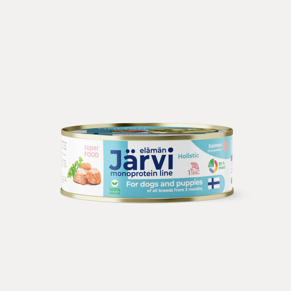 Jarvi монопротеиновые полнорационные консервы для собак и щенков всех пород с 3-х месяцев, Лосось, 100г.