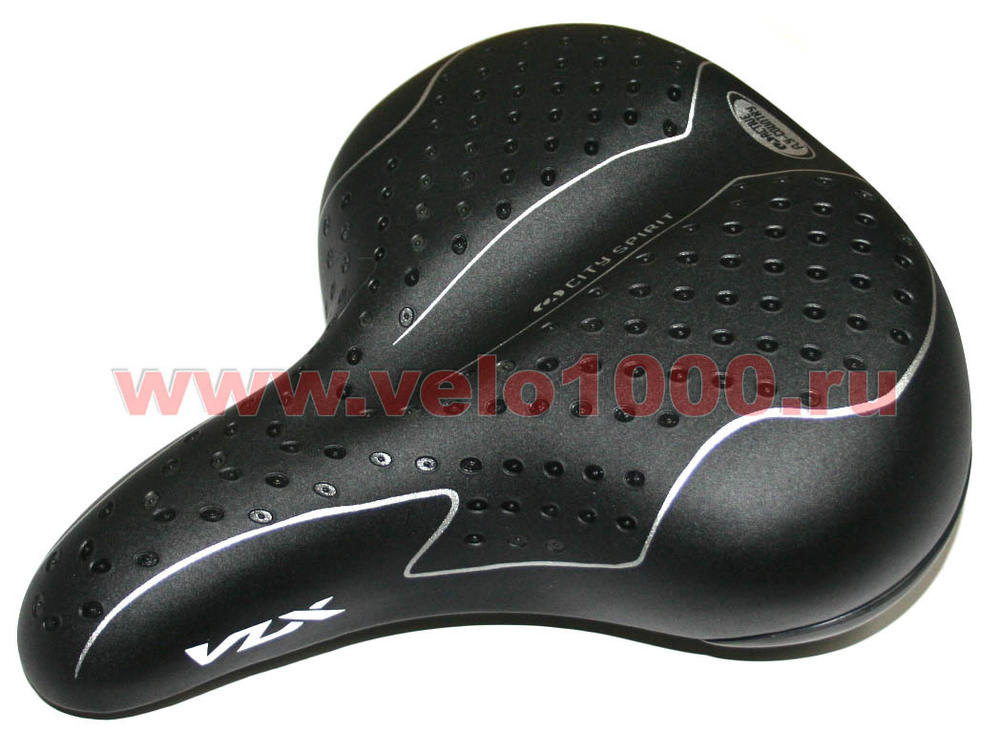 Седло VLX-S01 комфортное с эластомерами, 245x208мм., чёрное, тиснёное кружочками, лого VLX ACTIVE.