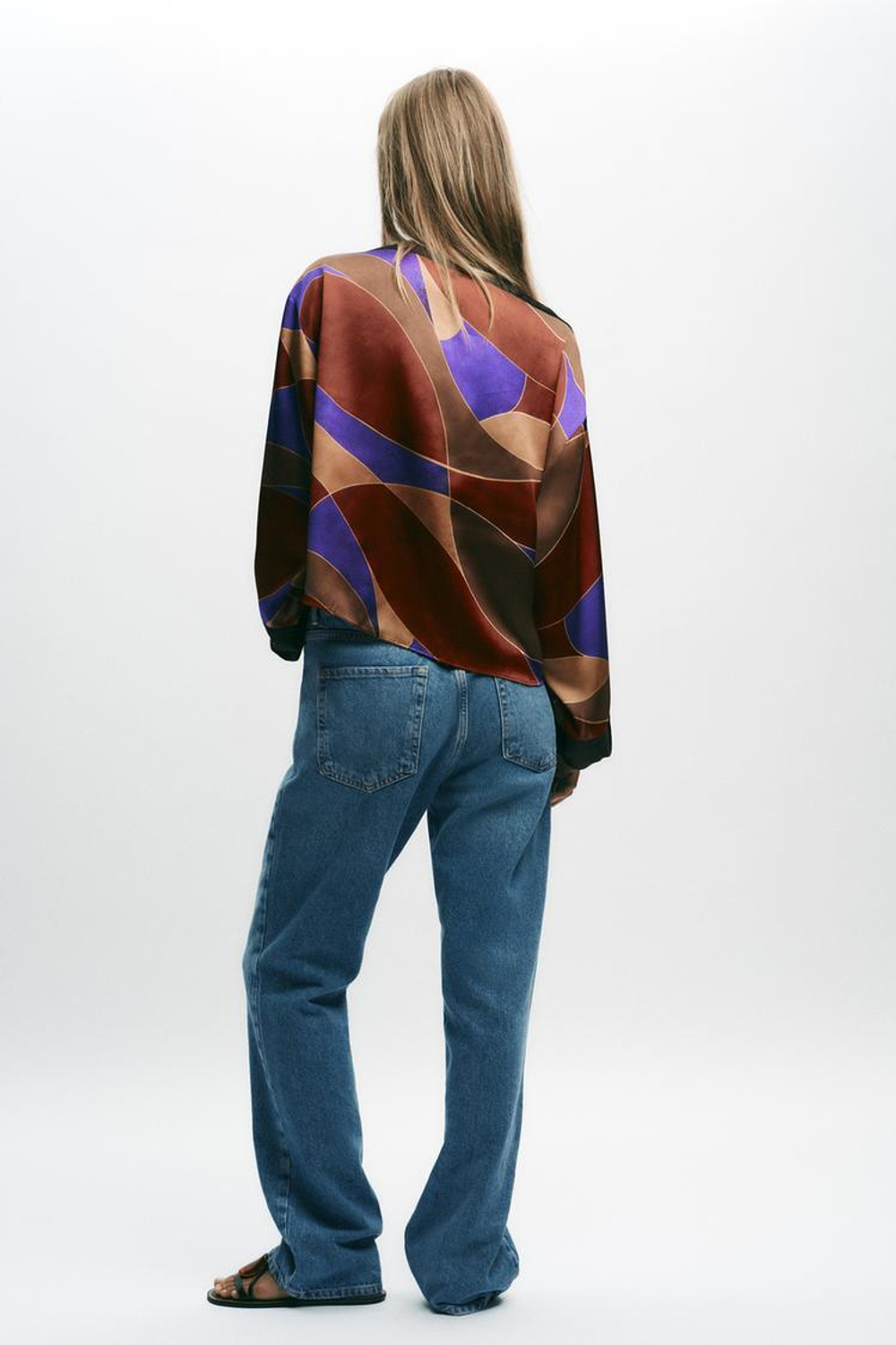 ZARA РУБАШКА ИЗ АТЛАСНОЙ ТКАНИ С ПРИНТОМ, РАЗНОЦВЕТНЫЙ