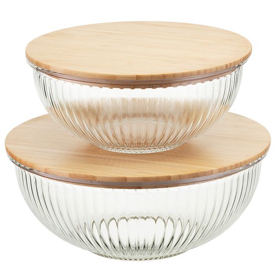 Чаша стеклянная с бамбуковой крышкой harmy, 3,5 л