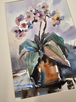 Картина авторская акварельная в паспарту 30х40 см на стену для интерьера "Орхидея"