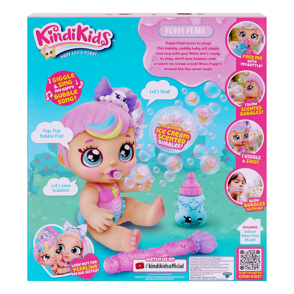 Интерактивная кукла Kindi Kids Poppi Pearl с мыльными пузырями