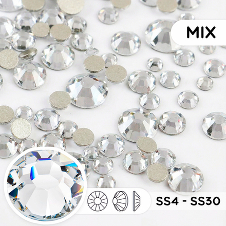 Набор страз холодной фиксации из стекла, цвет Crystal, форма Round