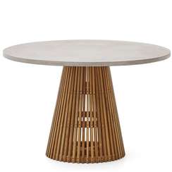 Alcaufar Круглый уличный стол из массива тикового дерева и серого цемента Ø 120 см