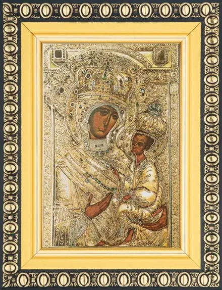 Икона БМ "Тихвинская" в ризе, 6х9 в раме 8х11