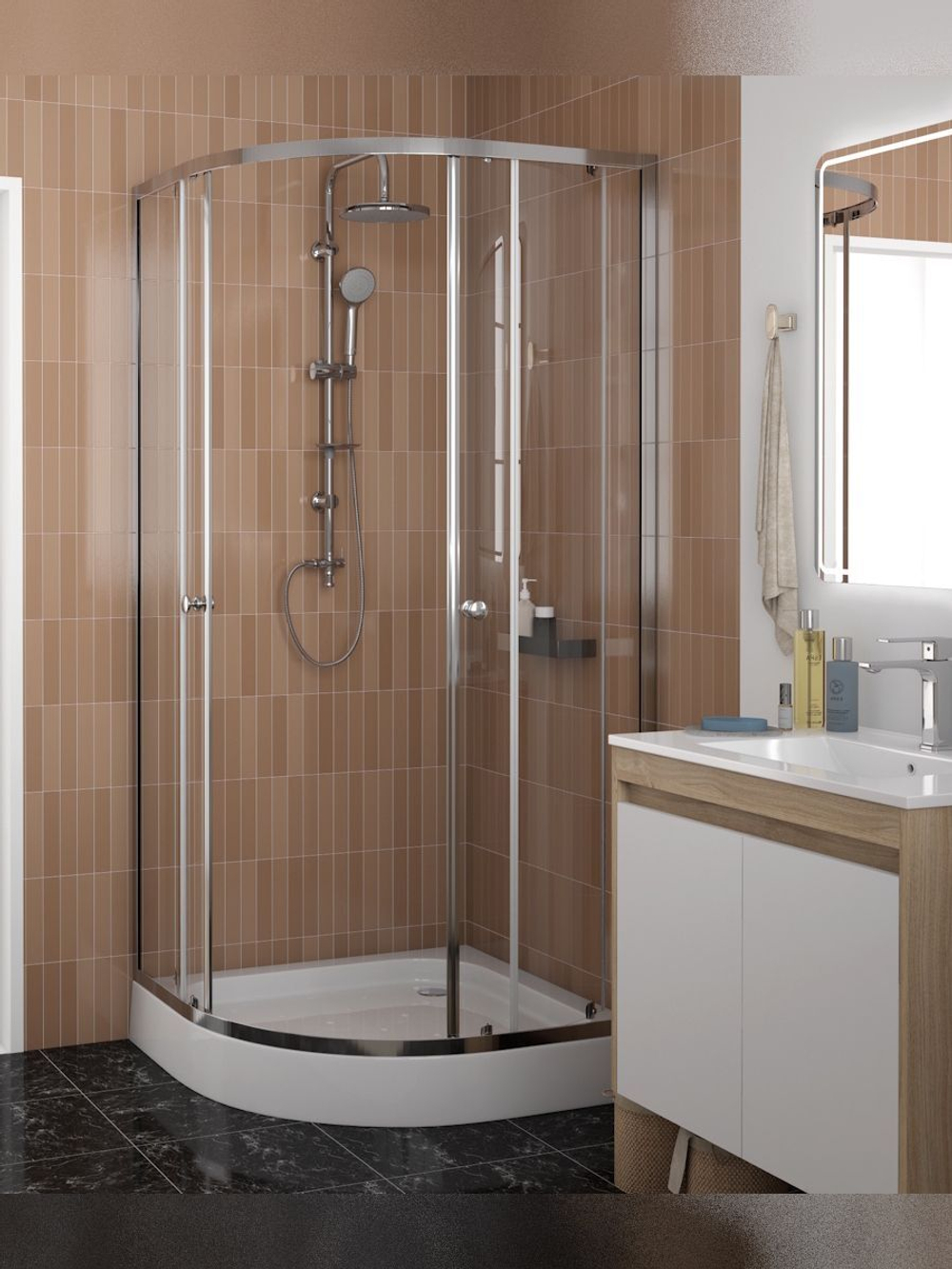 Душевое ограждение DIONRIA (90х90) стекло прозрачное, поддон низкий