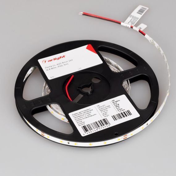 Светодиодная лента Arlight 8W/m 60Led/m 2835SMD теплый белый 5M UL-A60-8mm 24V Warm2700 042284
