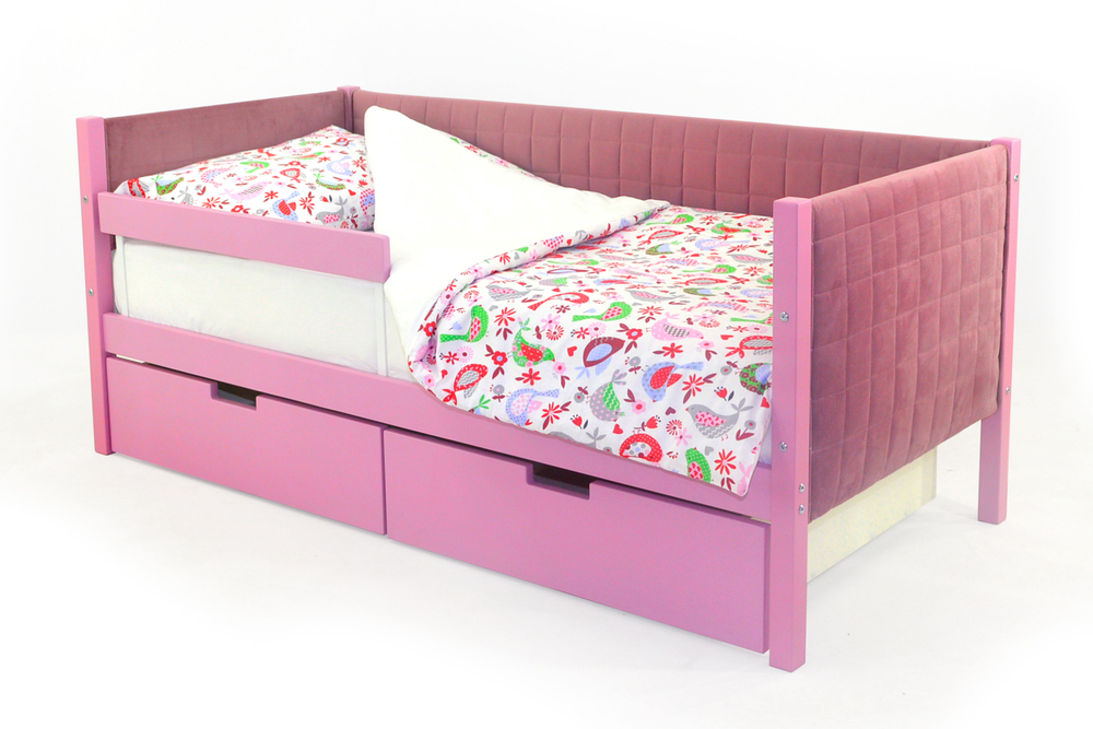 Детская кровать-тахта мягкая с бортиком и ящиками Бельмарко Svogen лаванда