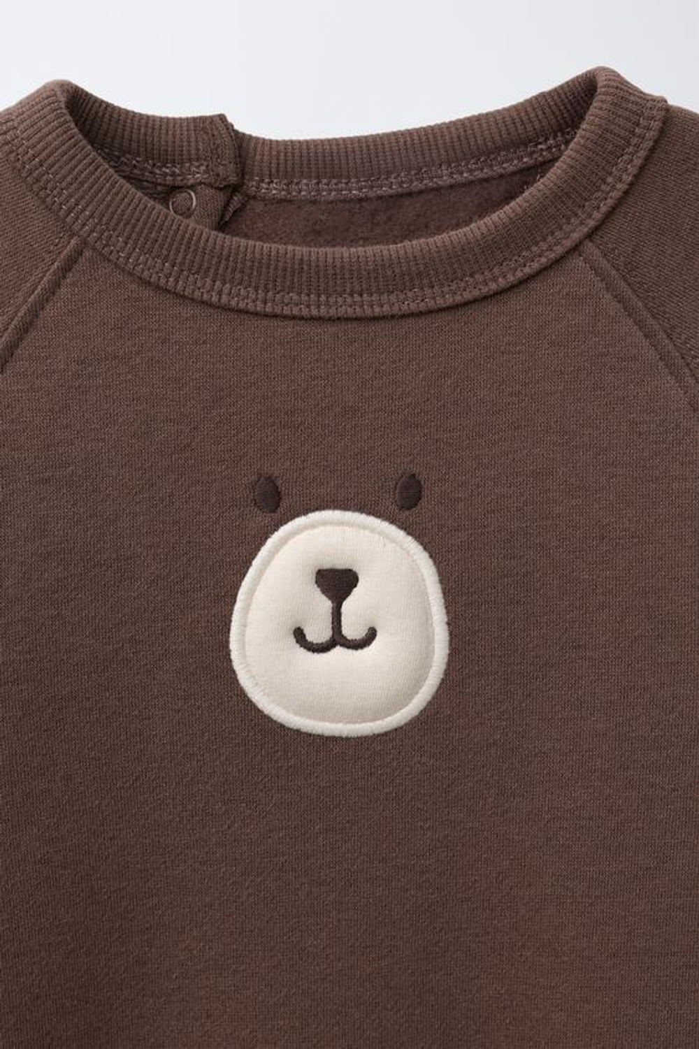 ZARA КОМБИНЕЗОН ИЗ ФУТЕРА С ВЫШИВКОЙ «МИШКА», КОРИЧНЕВЫЙ