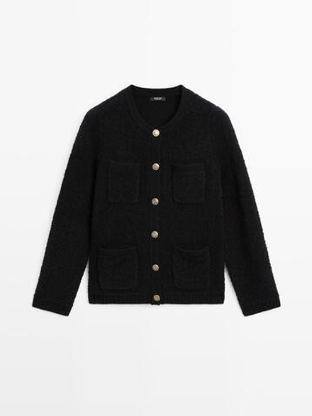 Massimo Dutti Кардиган из смесовой шерсти с золотыми пуговицами, черный