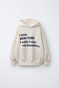 ZARA ХУДИ В ГОРОШЕК С НАДПИСЬЮ, ЭКРЮ