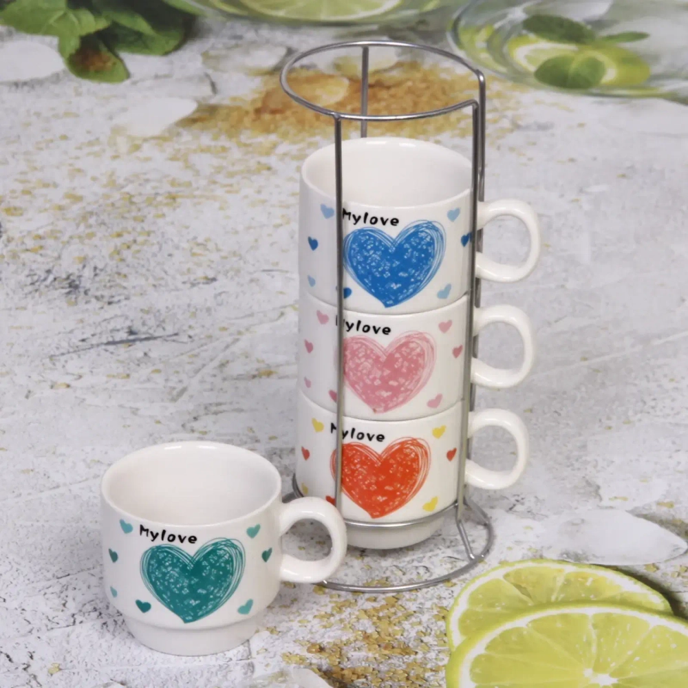 Набор кружек на стойке 200мл «Сердечки»