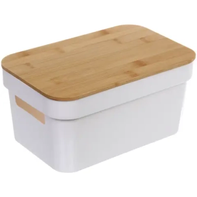 Контейнер для хранения с бамбуковой крышкой «БРАМИНГЕМ», цвет белый, 26.5*17*12.5см