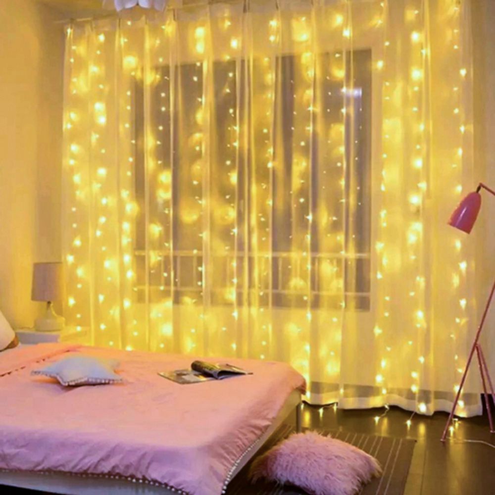 Светодиодная новогодняя гирлянда ЭРА ЕNIG - 320W Занавес 8 режимов 3*2 м теплый белый 320 LED IP20 220 V