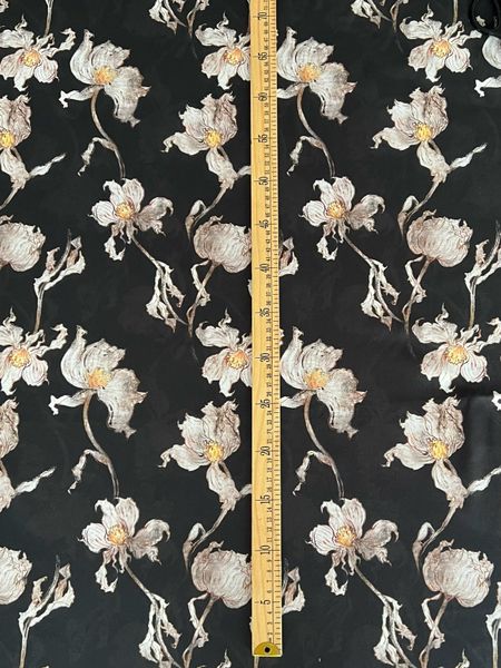 БЕЛЫЕ ЦВЕТЫ НА ПРИГЛУШЕННО ЧЕРНОМ ФОНЕ - 100% хлопок 3