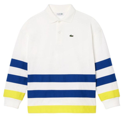 Футболка для мальчика теннисная Lacoste Kids Long Sleeved Striped Heavy Jersey Polo - white