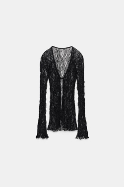 ZARA КРУЖЕВНОЙ ТОП С ПРЯЖКОЙ, ЧЕРНЫЙ