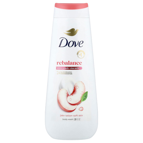 Dove, гель для душа, Rebalance, белый персик и рисовое молоко, 20 жидк. унций