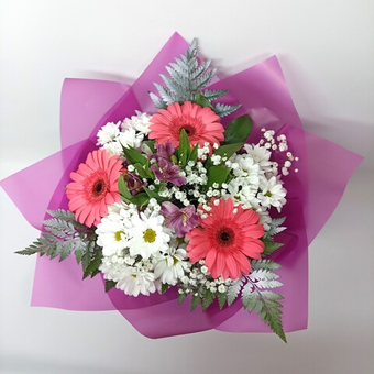 Букет из герберы, хризантемы, альстромерии и гипсофилы Комплимент 3.0