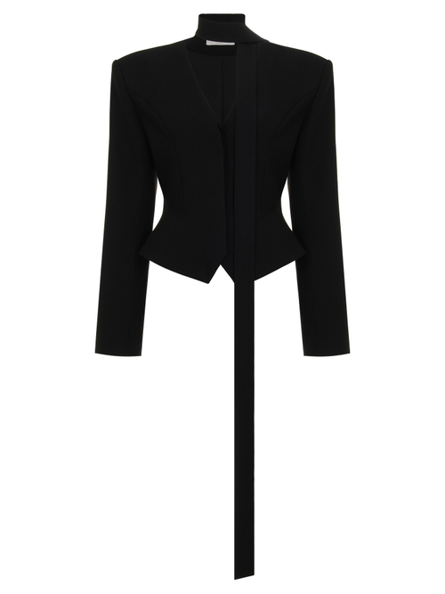 Жакет приталенный с баской и шарфом base, черный