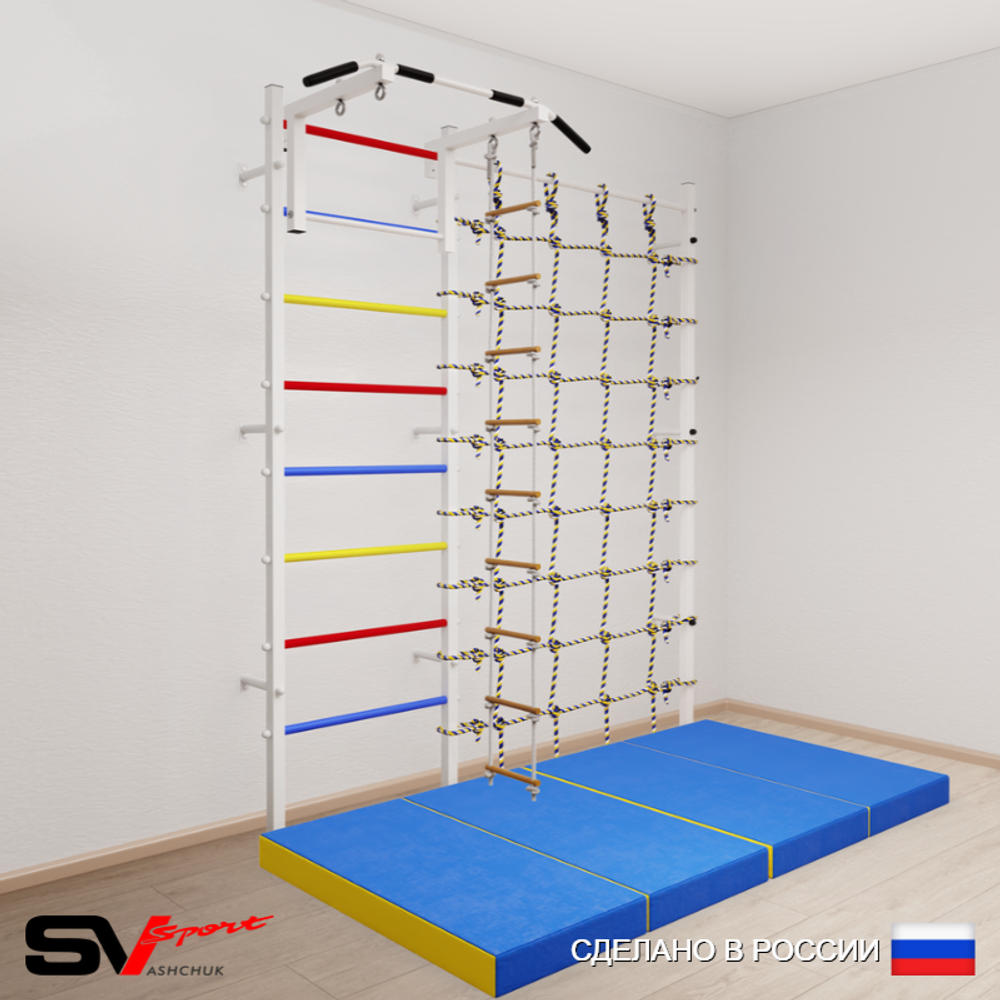 Шведская стенка Sv Sport усиленная 61140 (Турник стандарт/Лестница/Мат 2м/Канатный лаз)