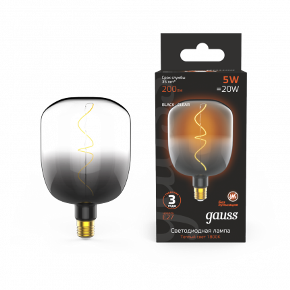 Лампа Gauss LED Filament V140 5W 200lm 1800К Е27 black-clear flexible 1008802105