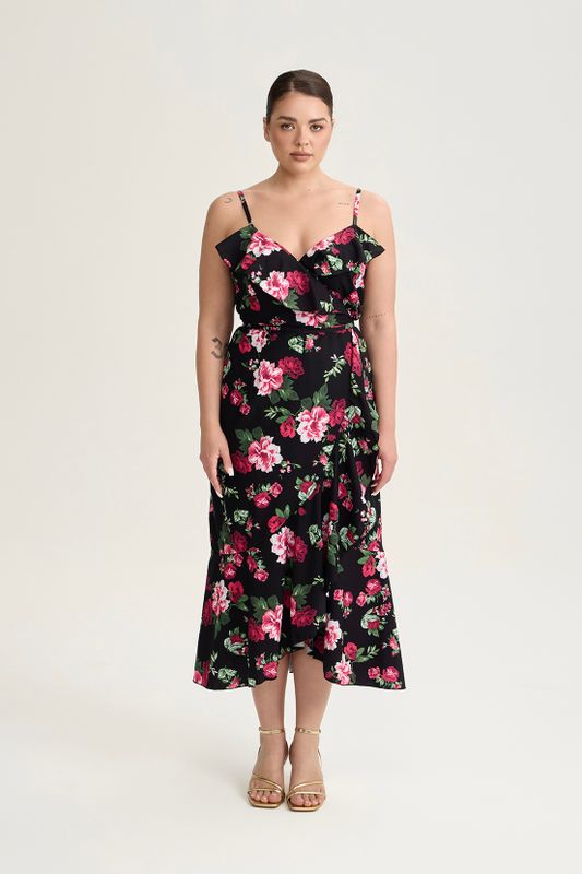 Сарафан на запах с воланами, цветочный принт