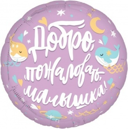 Шар (19""/48 см) Круг, Добро пожаловать, Малышка!, 1 шт. В41