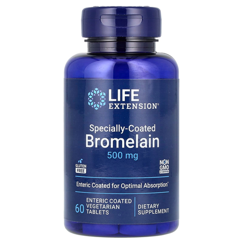 Life Extension, бромелаин в специальной оболочке, 60 вегетарианских таблеток, покрытых кишечнорастворимой оболочкой
