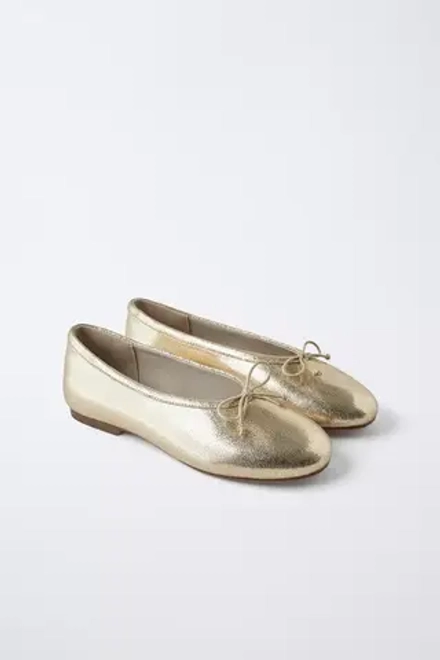 ZARA БАЛЕТКИ С МЕТАЛЛИЧЕСКИМ БЛЕСКОМ, ЗОЛОТИСТЫЙ