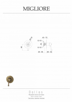 Смеситель для душа встраиваемый Migliore Dallas 18609 золото схема