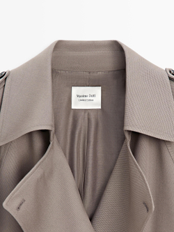 Massimo Dutti Длинное объемное пальто-тренч из 100% шерсти - Limited Edition, оливковый