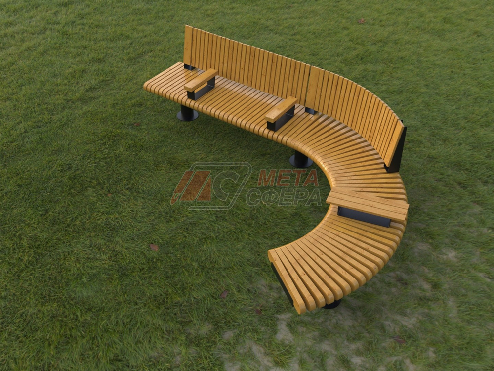 Скамейка Rail Road 01 Long с поворотом и подлокотниками