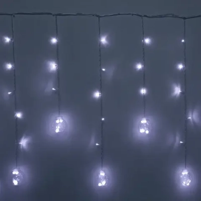 Гирлянда для дома БАХРОМА «Снежный шар» ш2,5 м* в0,6/0,8м 108 лампы LED, d-8 см, 8 реж. IP-20, Белый (возможность соединения)