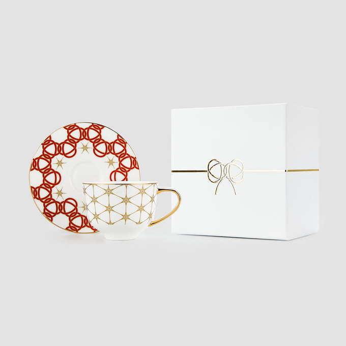 Чайная пара Farforite «Золотая / Гордиев узел» 330 мл в подарочной коробке