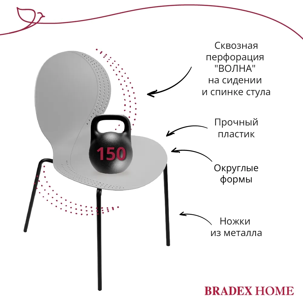 Стул пластик Wave серый с черными ножками