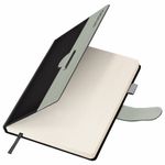 Ежедневник датированный 2025, А5, 138х213 мм, BRAUBERG "Esthetic", под кожу, держатель для ручки, застежка, черный/серый, 115926