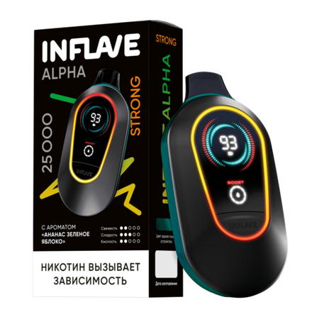 Inflave Alpha Strong Ананас-зелёное яблоко 25000 затяжек 20мг Hard (2% Hard)