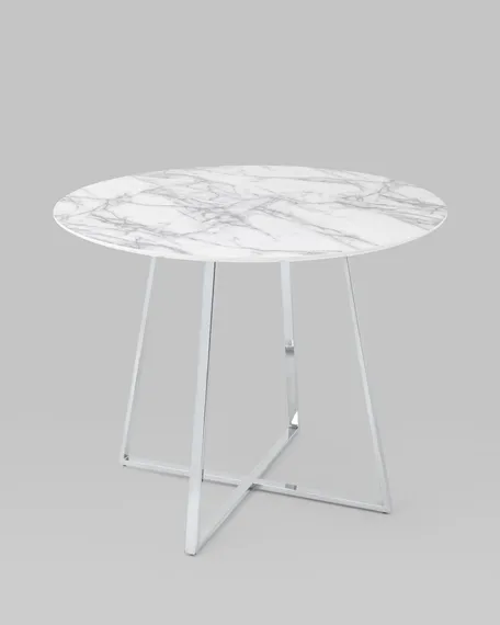 Стол Daisy Ø100 см, белый мрамор, ножки хром
